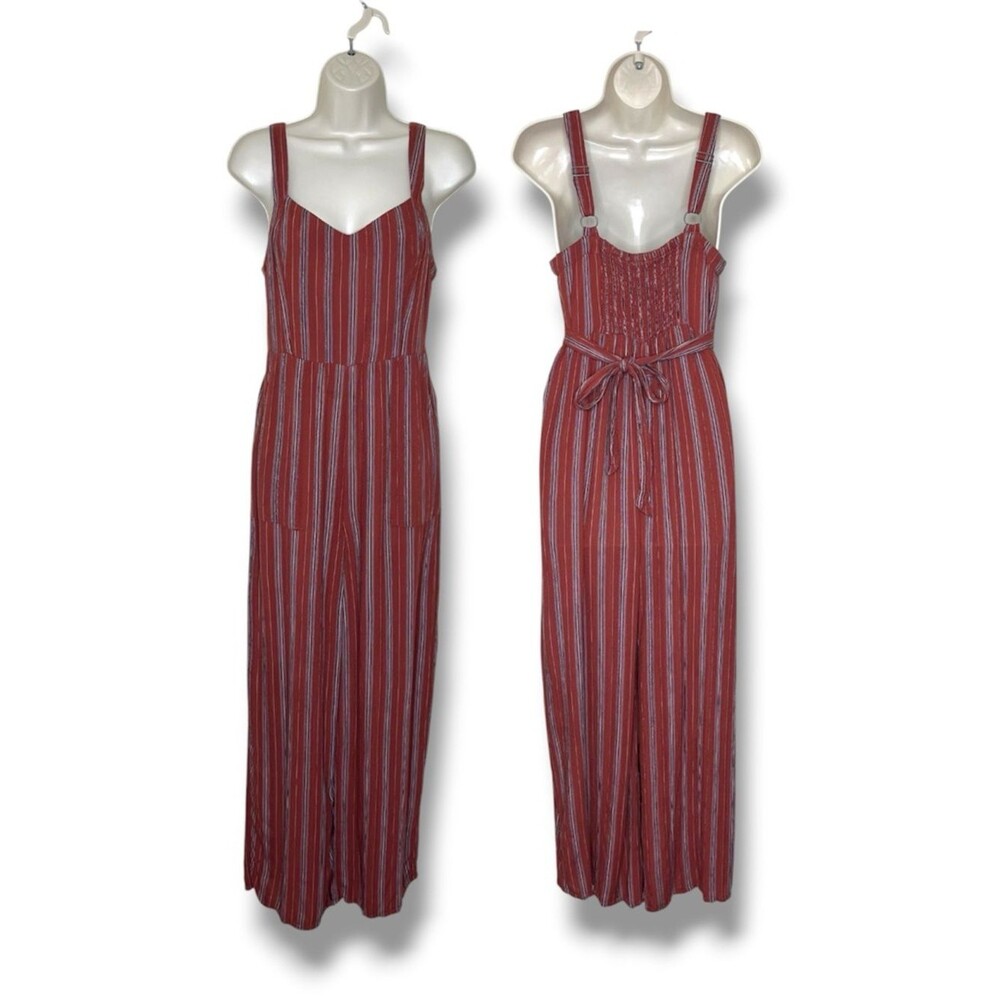 American Eagle Outfitters Red Striped Wide Leg Boho Jumpsuit Romper Women Small